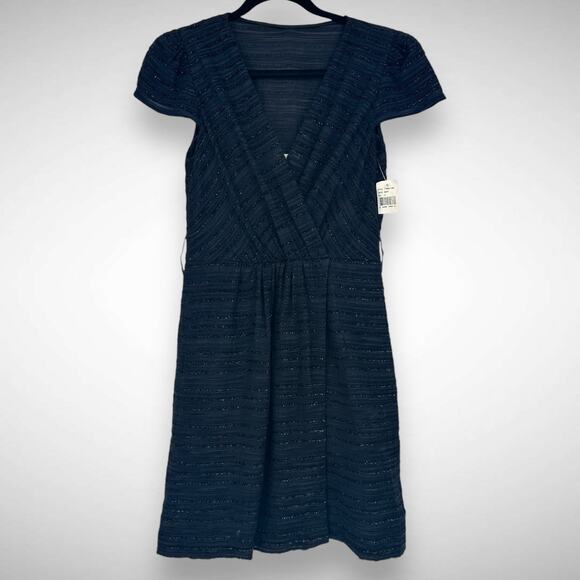 Milly Women's Sz 4 Boucle Tweed Wrap Front Evening Dress Navy Blue Metallic New - Picture 2 of 12